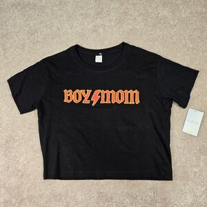 Daybreak Boy Mom Graphic Crop T-Shirt Black Rock Lightning Bolt Medium NWT